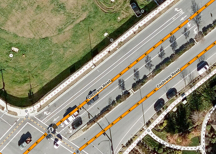 As Cochrane Road approaches Monterey Road, it has (from left to right) two left turn lanes, a through lane, a through bike lane, and a right turn lane.