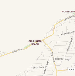 Screenshot of Wikimedia Maps centered on Oklahoma Beach, New York, with no lakefront in sight