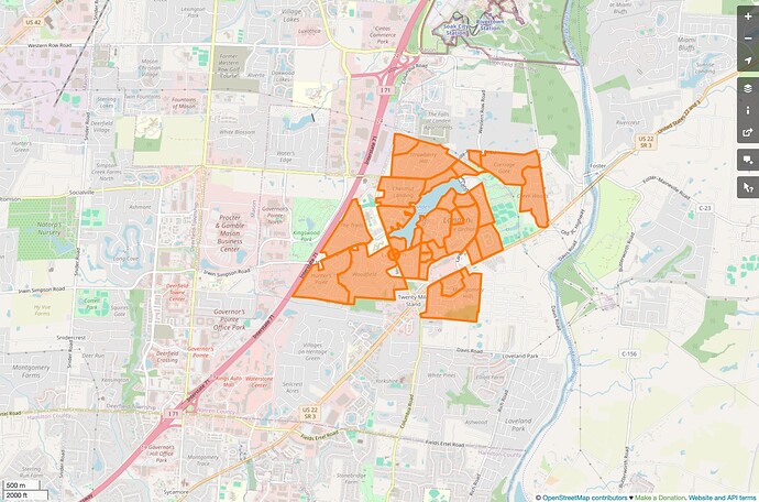 The Landen development is made of 28 individual subdivisions clustered around Landen Farm Lake, with parks, schools, and unrelated subdivisions interspersed throughout.