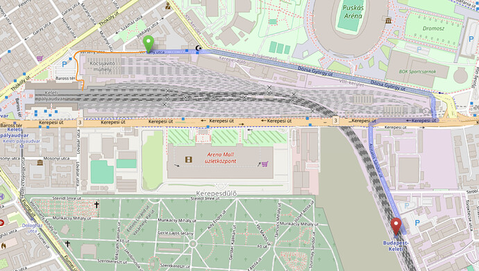 Wrong walking route to Budapest-Keleti railway=station