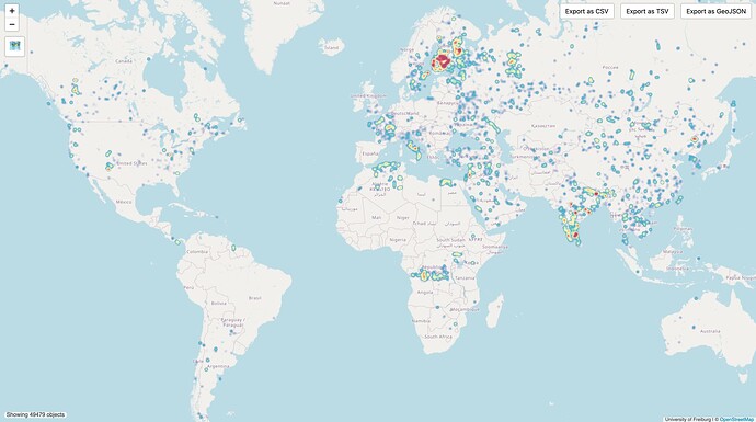 A world heatmap showing hotspots throughout the world, with a particularly high concentration throughout Finland and India.