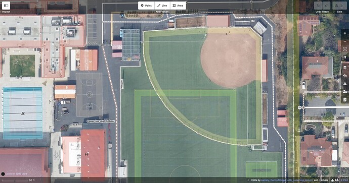 Cupertino High School has a baseball diamond that overlaps a soccer field.