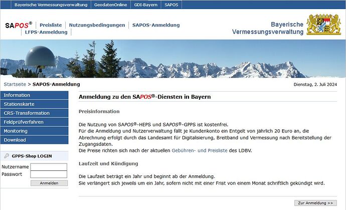 Bayern-SAPOS-Anmeldung