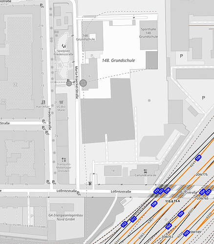 OpenRailwayMap showing  and razed turntables
