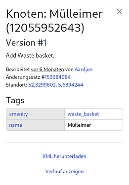 OSM Knoten 12055952643 mit amenity=waste_basket und name=Mülleimer