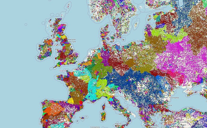 europe. split into watersheds