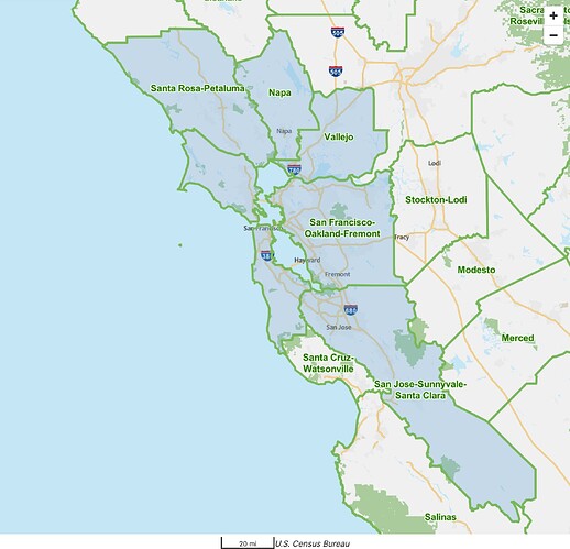 Six metropolitan statistical areas include the Bay Area.