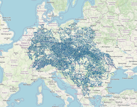 map of europe showing the rhine & danube as one big blob