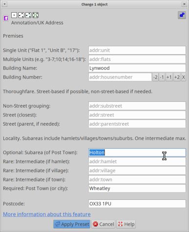 UK Addresses preset dialog, for editing addresses with no "unaccepted" UK addressing tags